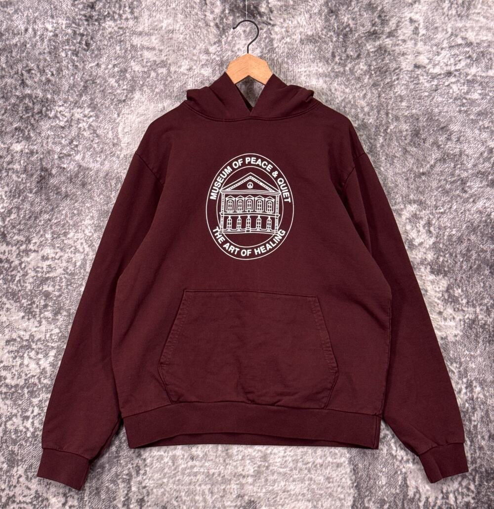 Museum of Peace and Quiet Graphic Hoodie XL Mens Brick Red Pullover